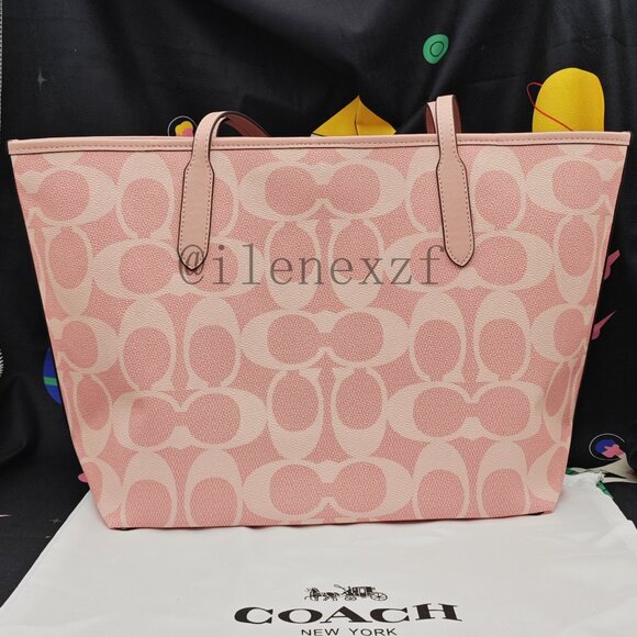 Coach City Tote Bag In Signature Canvas in powder pink color - Picture 5 of 9